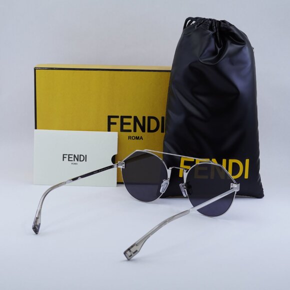 Fendi FE40060U 16X FENDI SKY Round Sunglasses - Silver/Blue with FF Pattern - Picture 9 of 9